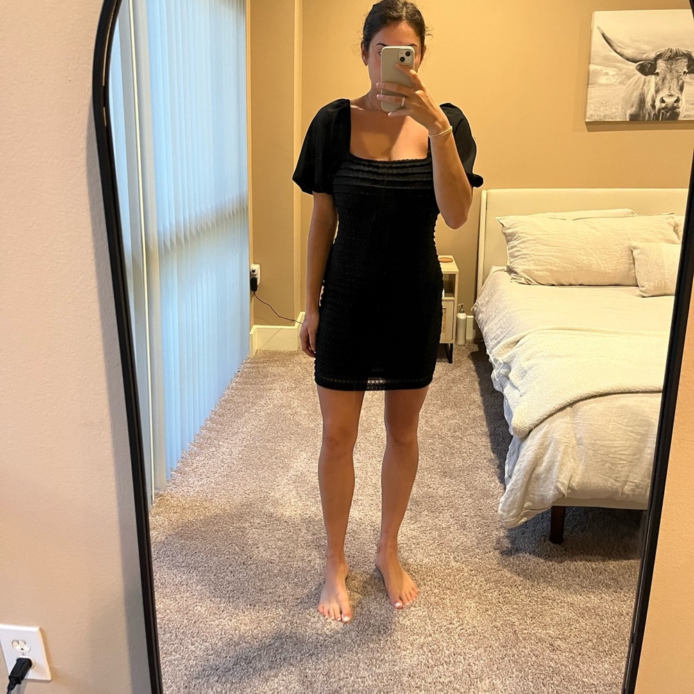 Black Rouched puff sleeve Lulu dress